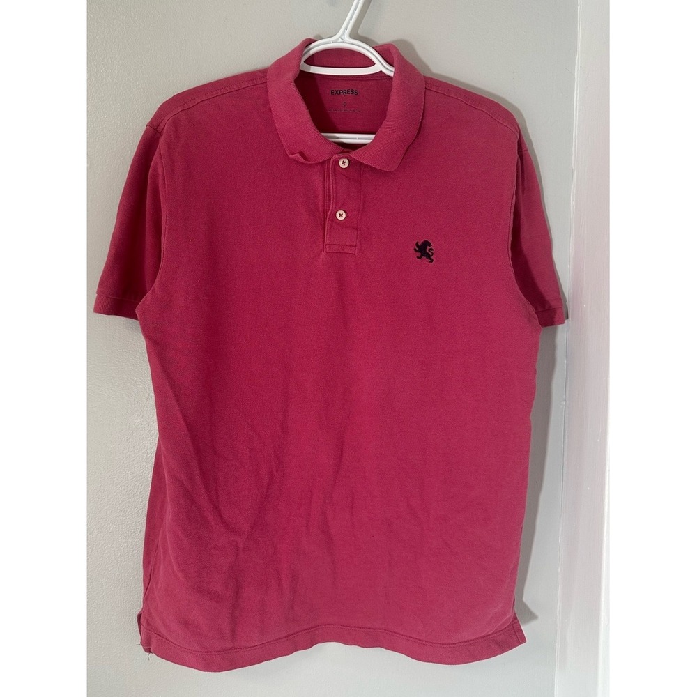 Express Mens Pink Pique Cotton Short Sleeve Lion Logo Polo Shirt Size M